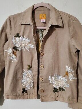 Khaki Floral Embroidered Utility Jacket